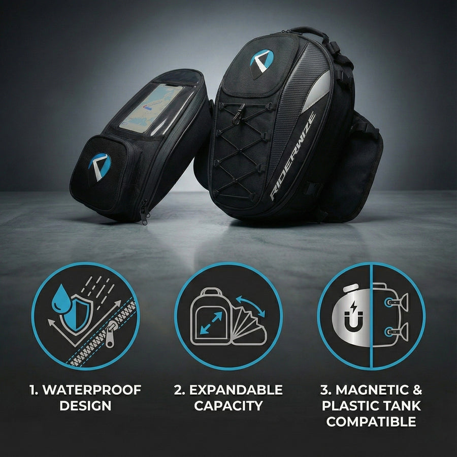 Motorcycle Touring Bundle — Tank Bag + Tail Bag | Riderwize